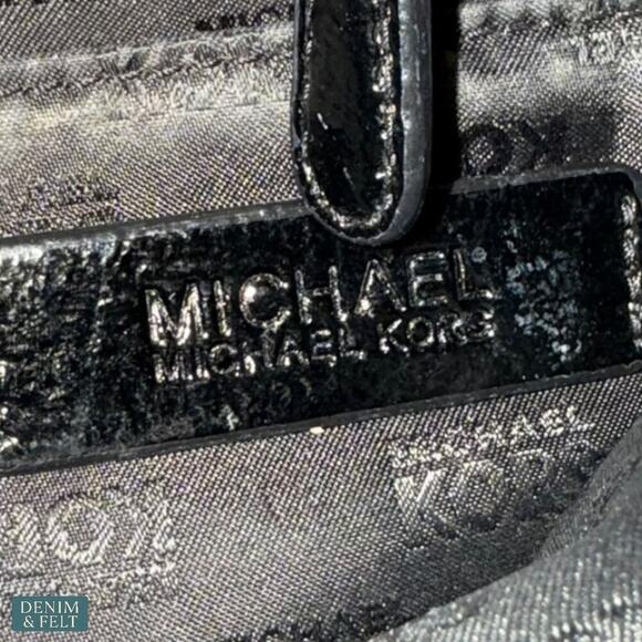 Michael Kors Black Patent Leather Tote Bag Gold Chain Shoulder Straps Large - Picture 13 of 13